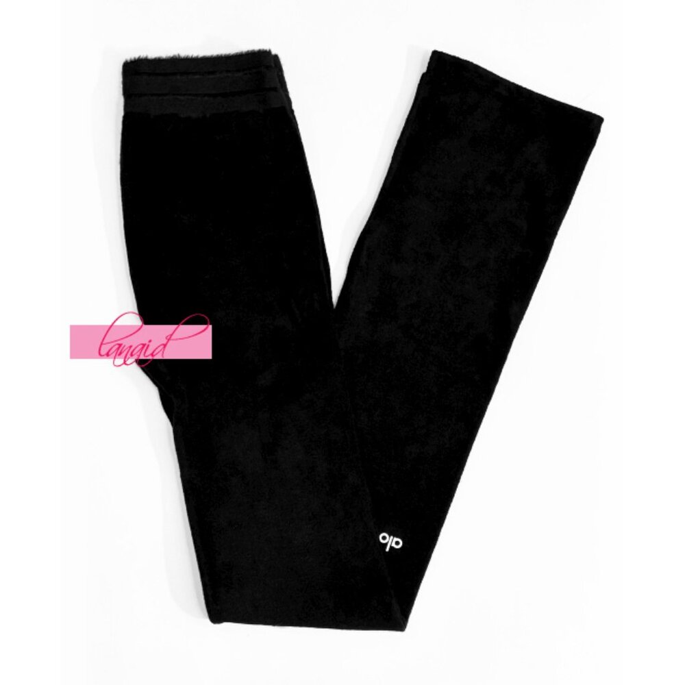 Alo Seamless Luxe Terry High-Waist Cuddle Legging Black Hi-Rise Slit Hem Bootcut - Picture 9 of 13